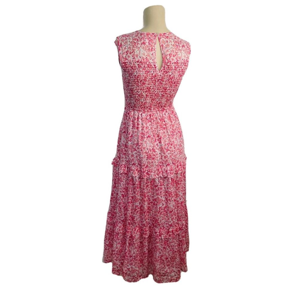 Gorgeous BANJANAN Iris Pink Floral Smocked Soft Cotton Clover Field Summer Dress - Picture 3 of 9